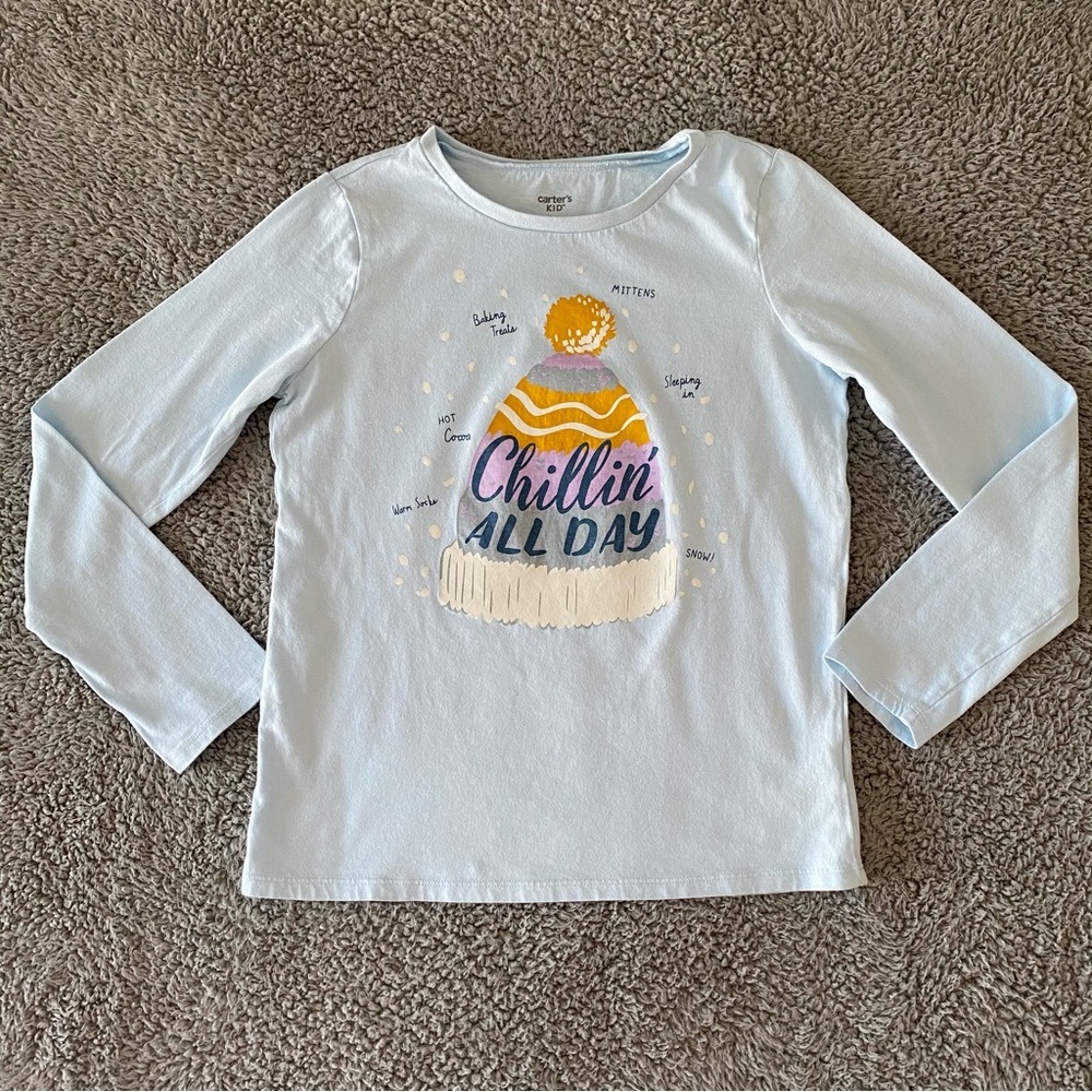 Carter's NWOT T-Shirt Winter Time Jersey Tee Long Sleeves Girl Kid Size 14
